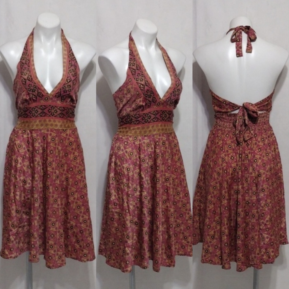 India Boutique Silky Satin Halter Open Back Mini Dress Summer Party Date Night S